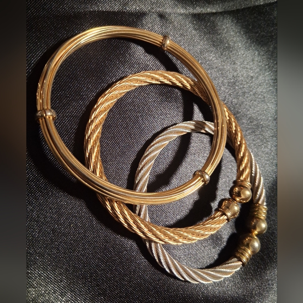 Vintage Cuff & Wrapped Bangle Bracelets 3 Beautiful Two Tone.